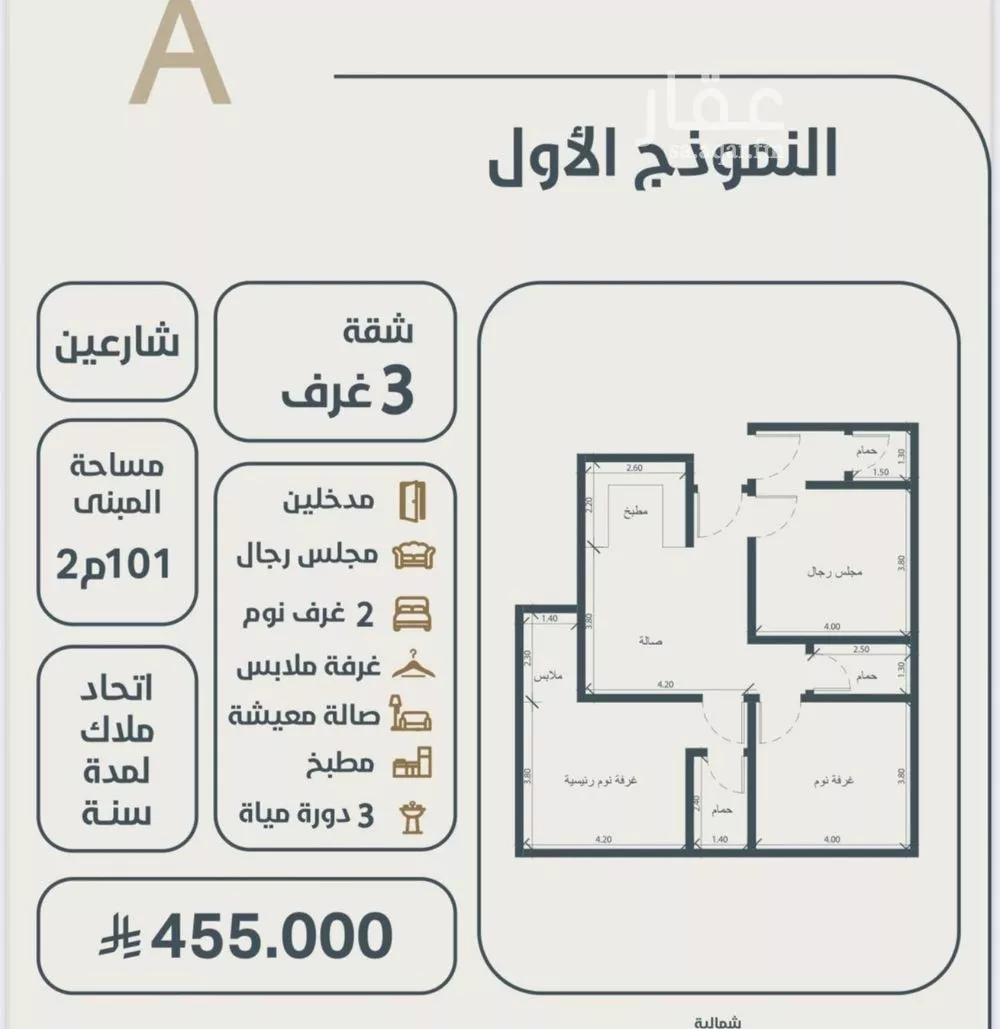 شقة 3 غرف في النعيم 2