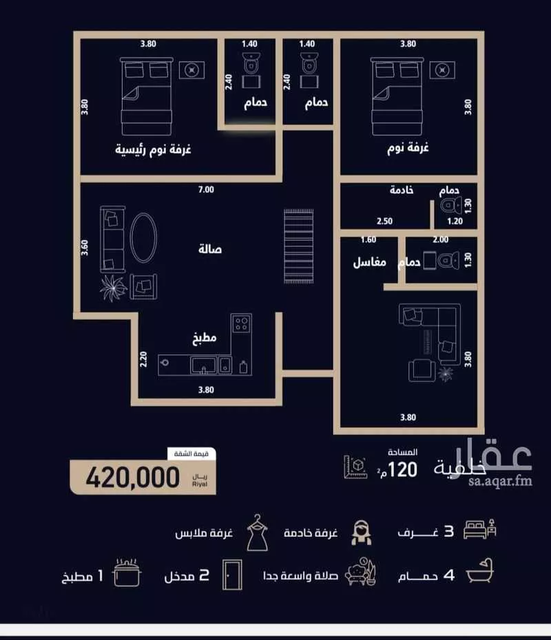 شقة 3 غرف في العزيزية 2