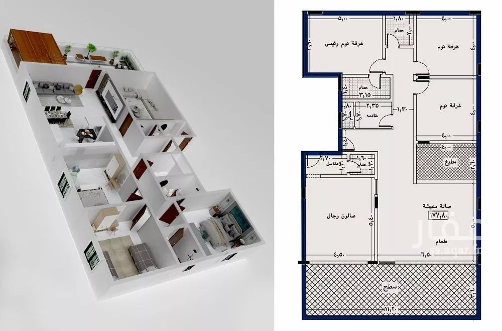 شقة 4 غرف في الروضة 3