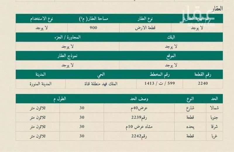 أرض 900 م² في الملك فهد 1