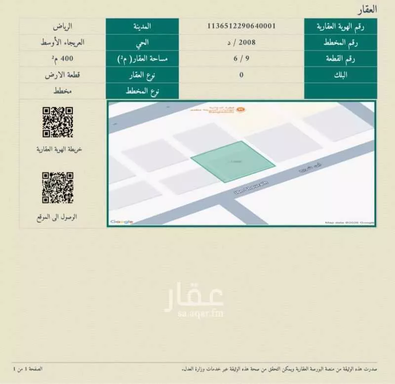 أرض 400 م² في العريجاء الوسطى 2