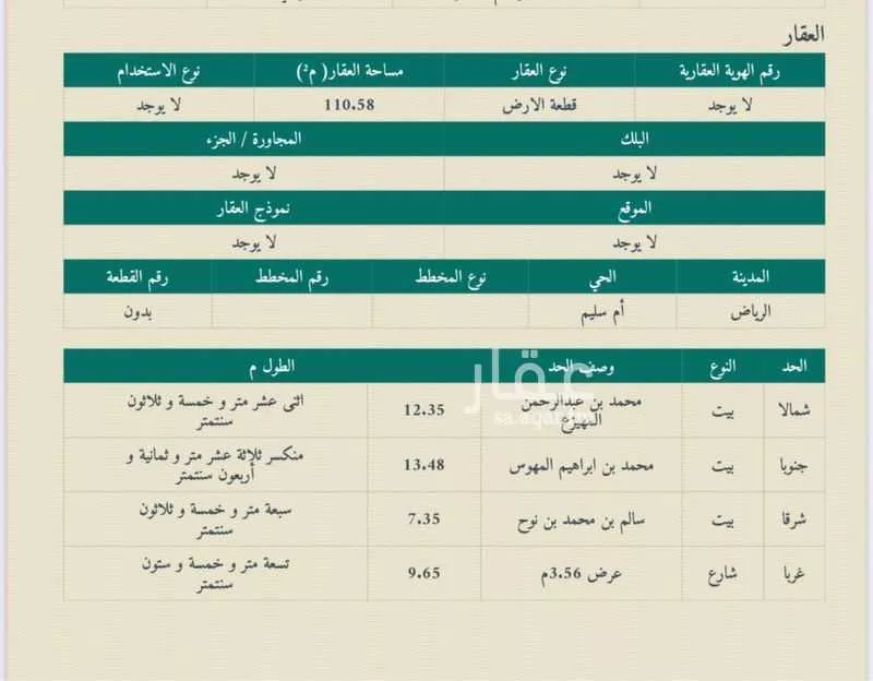 أرض 110 م² في ام سليم 2