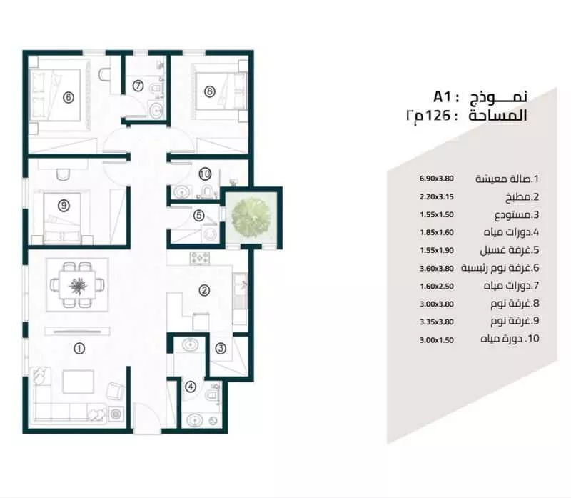 شقة 3 غرف في المعيزلة 2