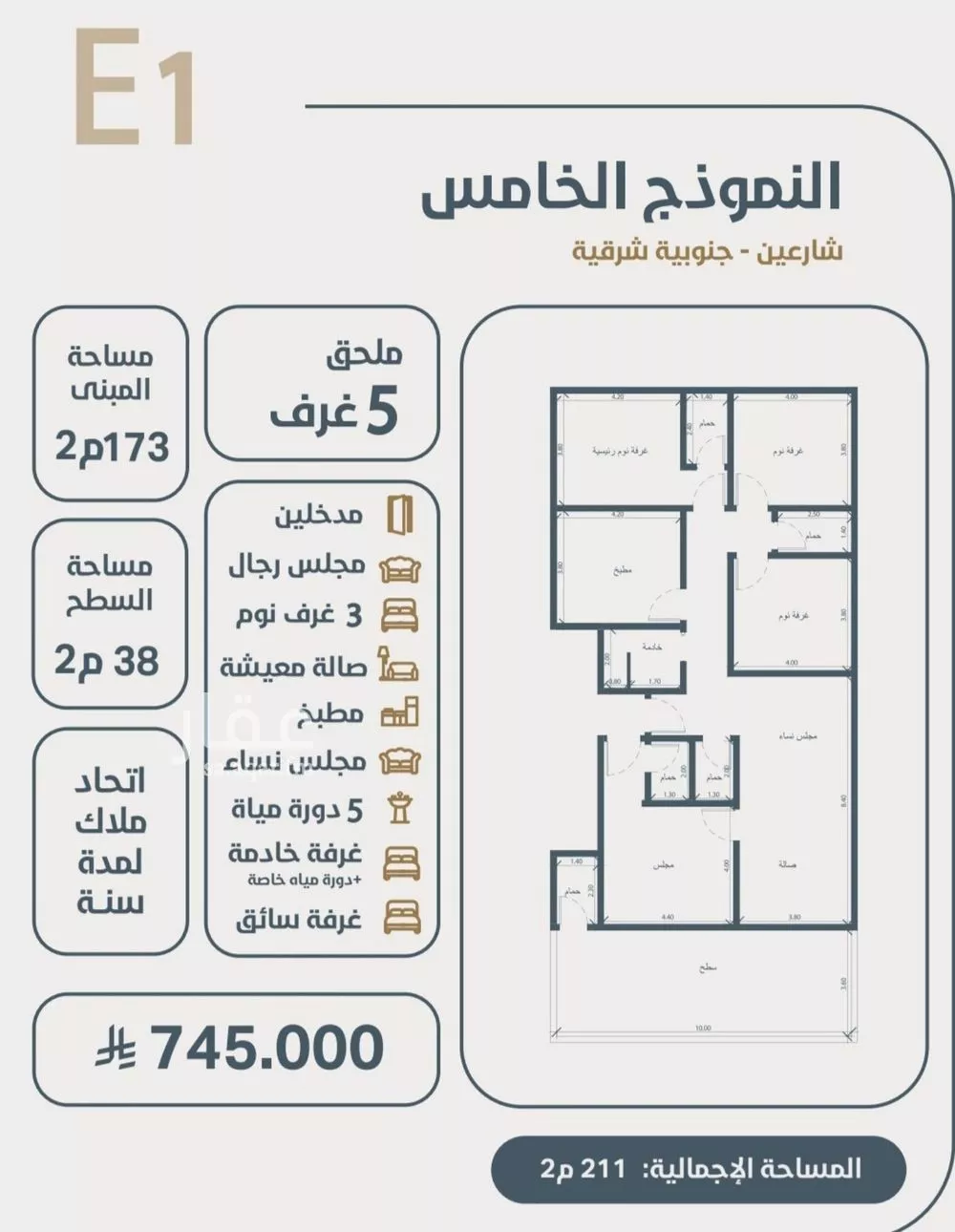 شقة 5 غرف في النعيم 1