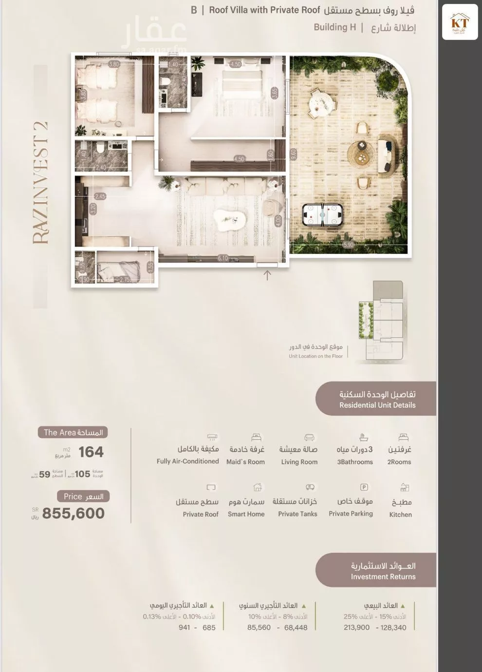 شقة 2 غرف في الروضة 2