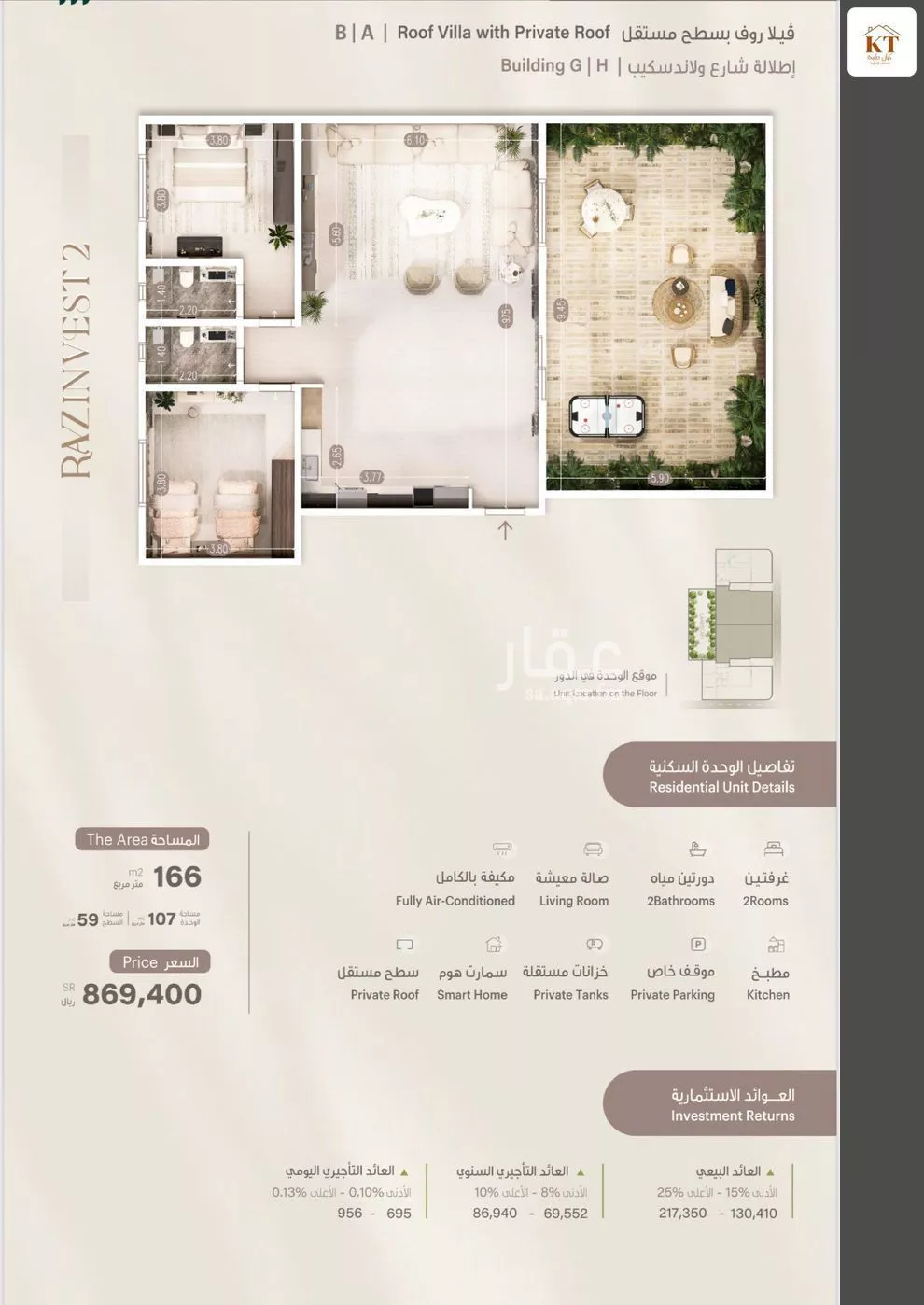 شقة 2 غرف في الروضة 3