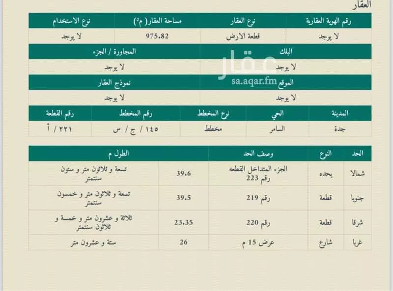 أرض 975 م² في السامر 4