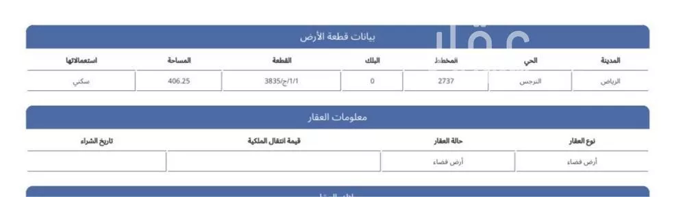 أرض 406 م² في النرجس 2