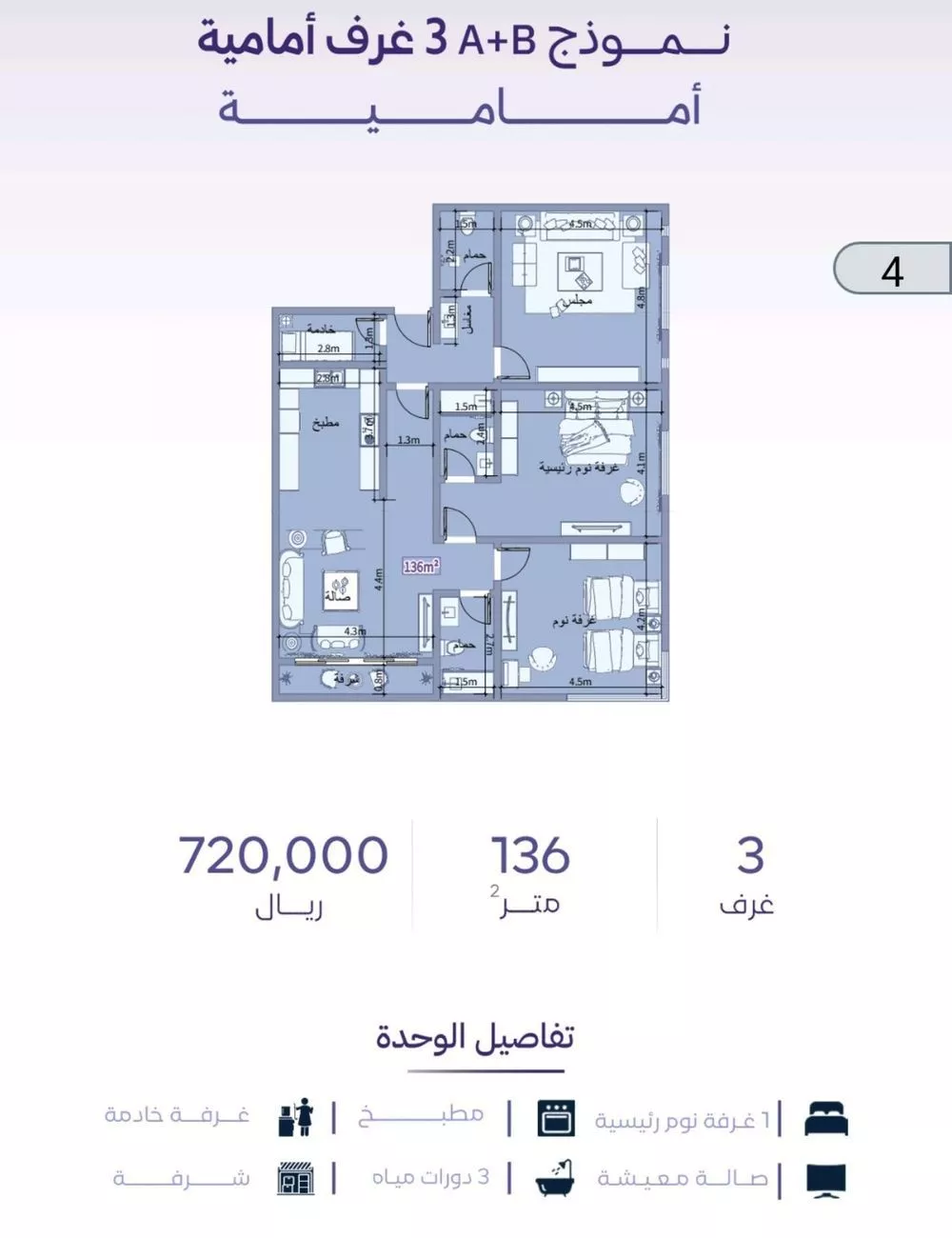 شقة 3 غرف في الزهراء 5