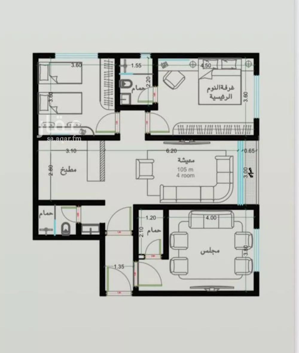 شقة 3 غرف في الربوة