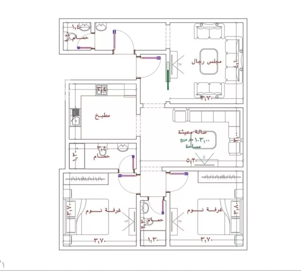 شقة 3 غرف في الربوة