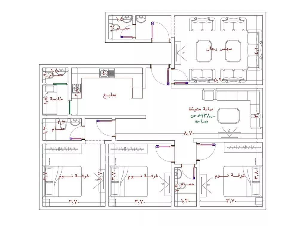 شقة 4 غرف في الربوة