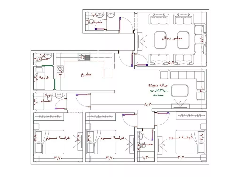 شقة 4 غرف في الربوة