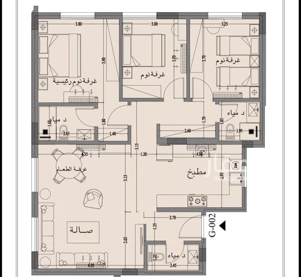 شقة 3 غرف في النرجس 3