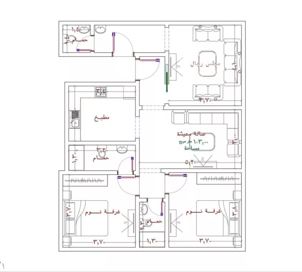 شقة 3 غرف في الربوة