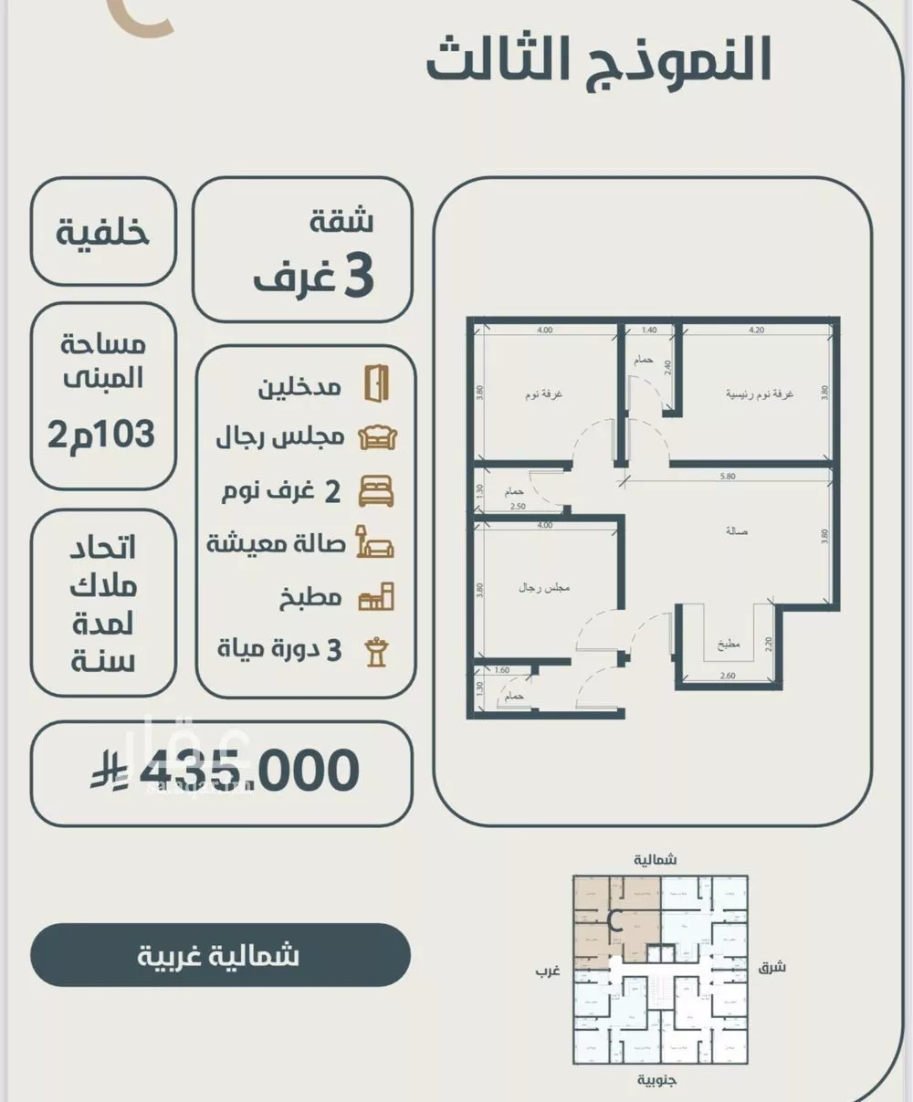 شقة 3 غرف في النعيم 2