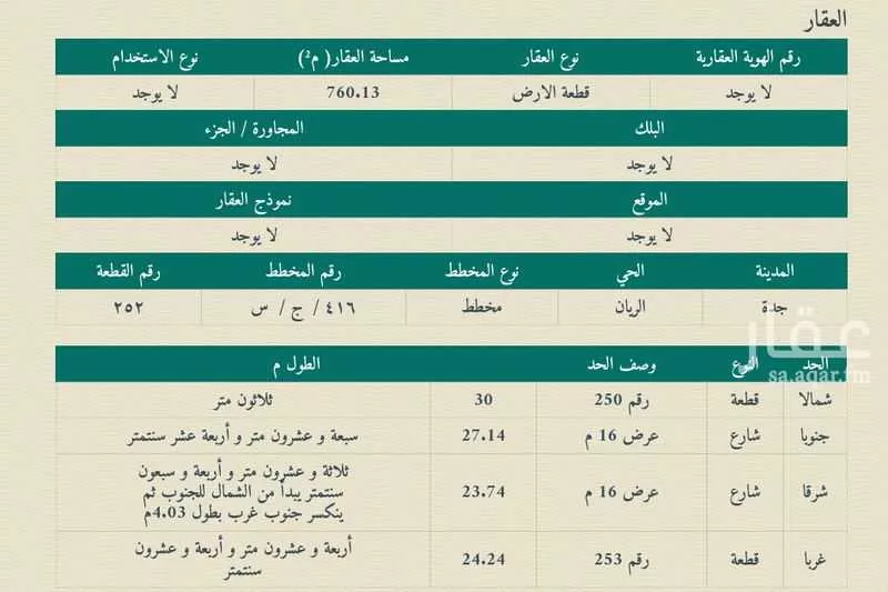 أرض 760 م² في الريان 2