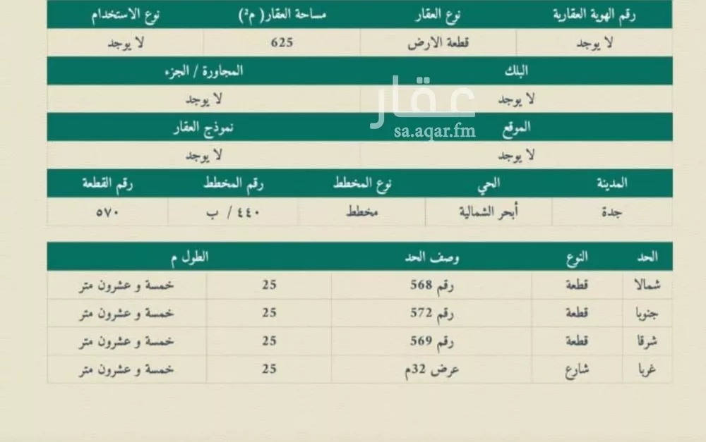 625 sqm land in Obhur Al Shamaliyah