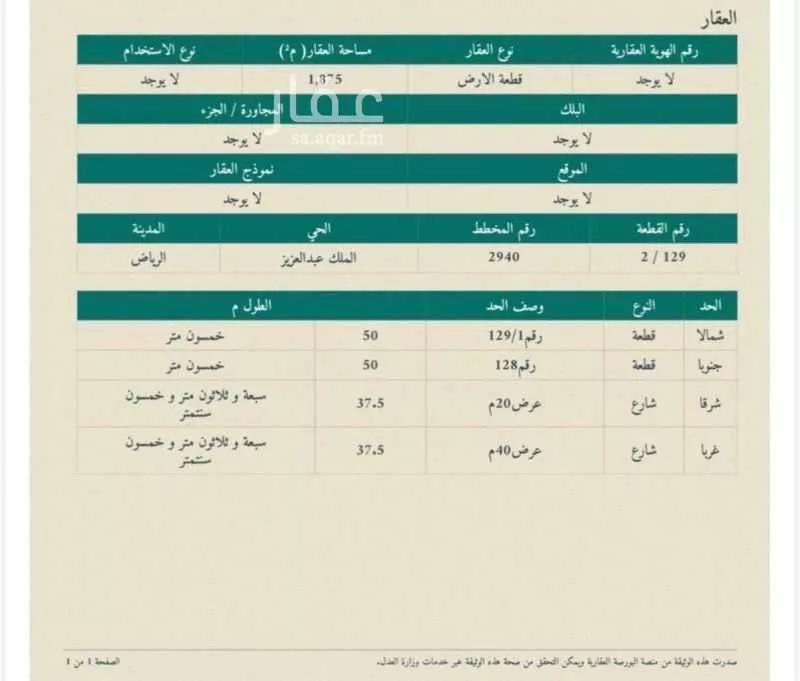 أرض 1875 م² في الملك عبدالعزيز 2