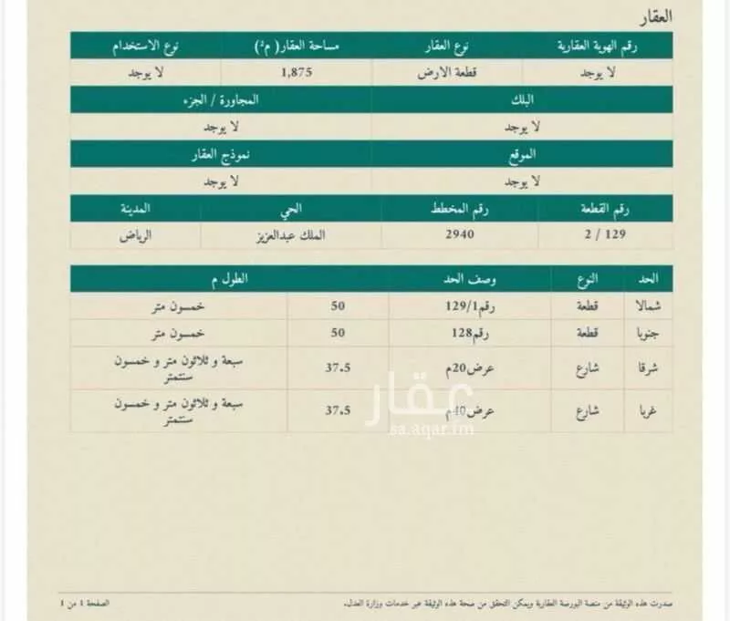 أرض 1875 م² في الملك عبدالعزيز 4