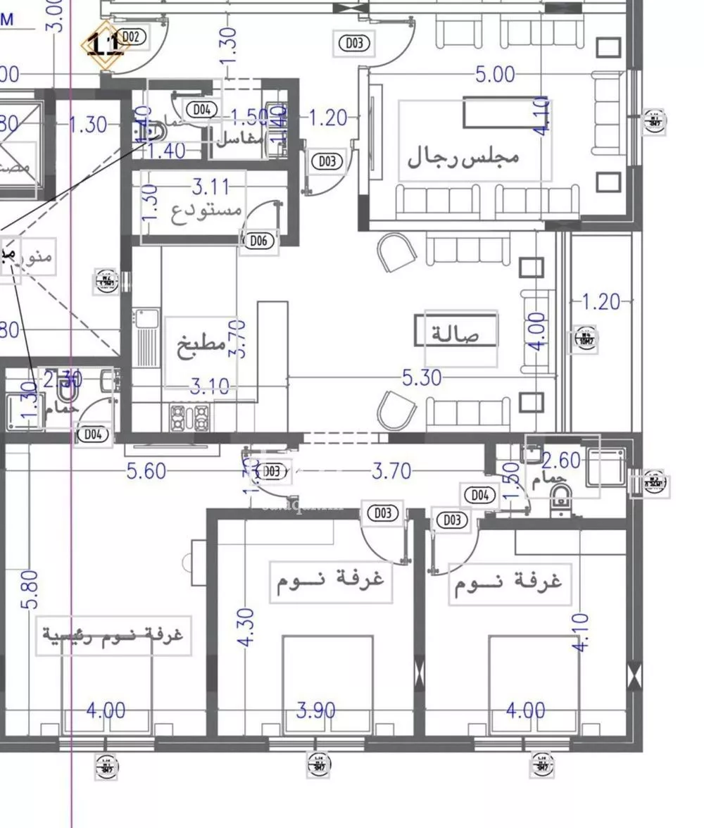 شقة 4 غرف في النرجس 3