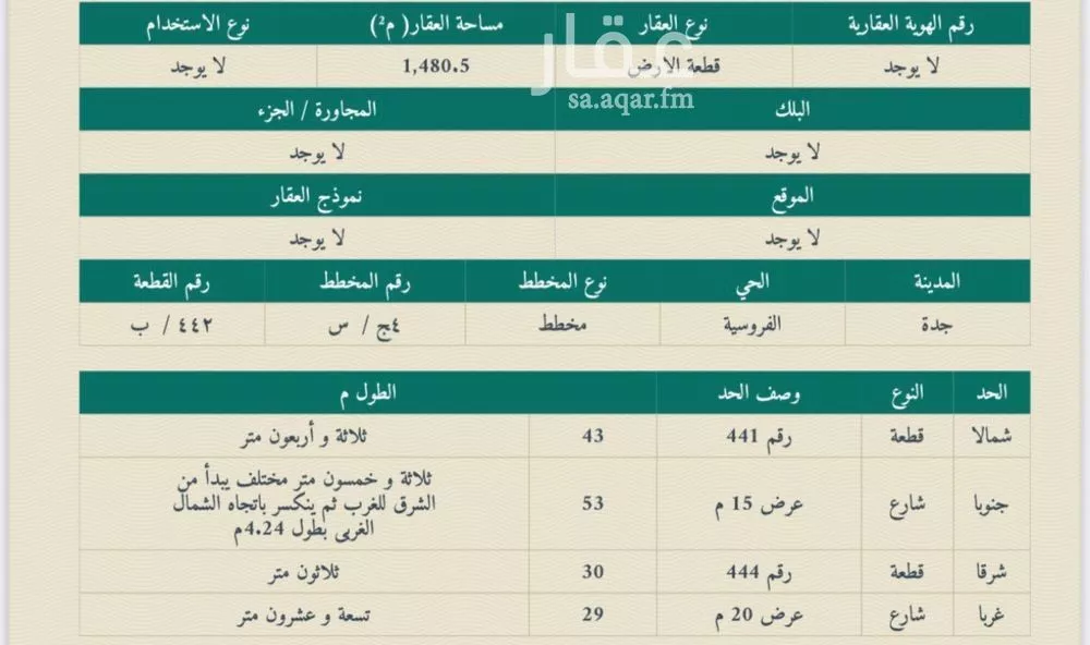 أرض 1480 م² في الفروسية 2