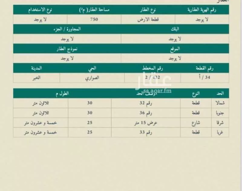 أرض 750 م² في الصواري