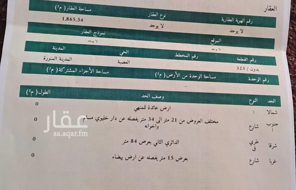 أرض 1865 م² في القصواء