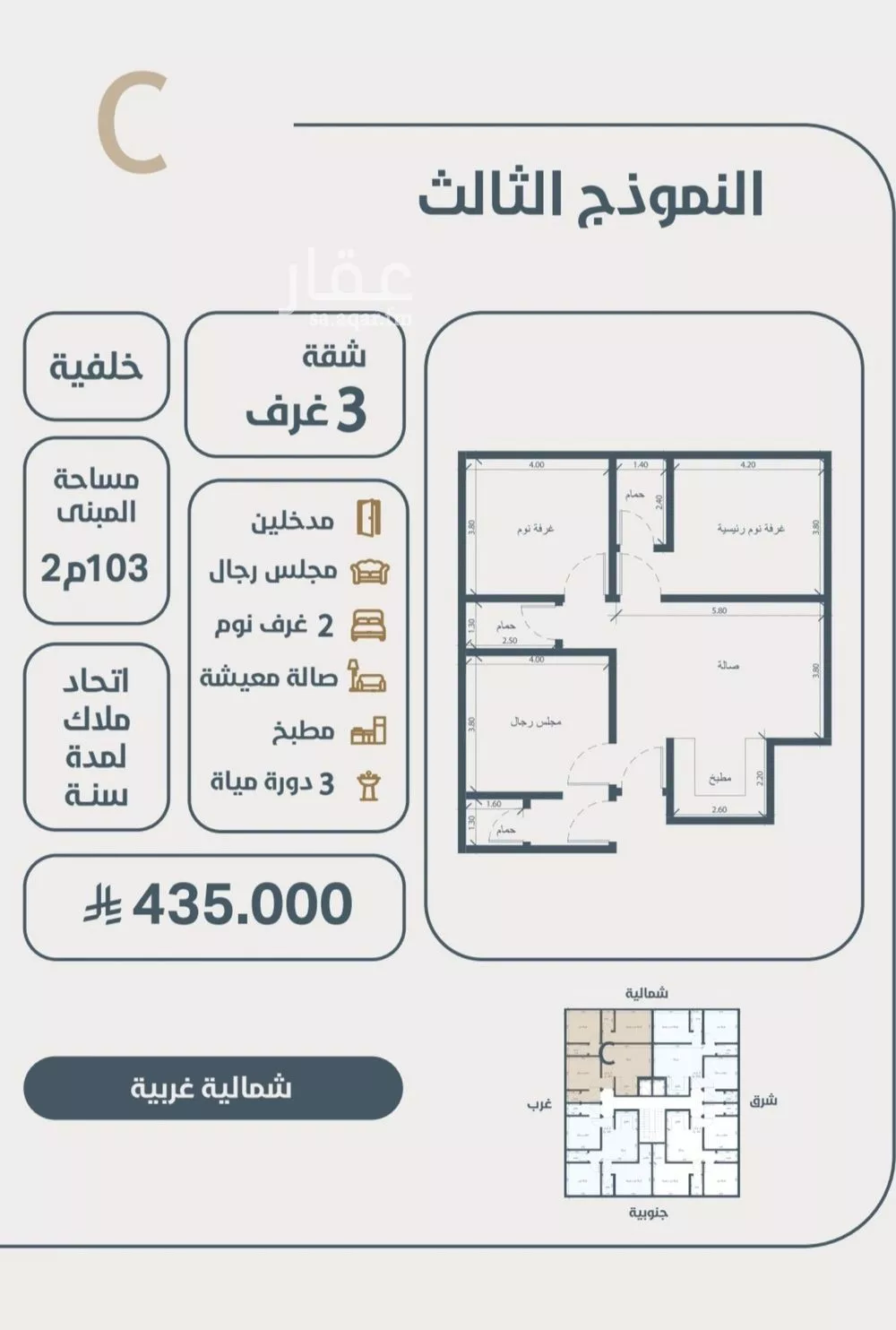 شقة 3 غرف في النعيم 5
