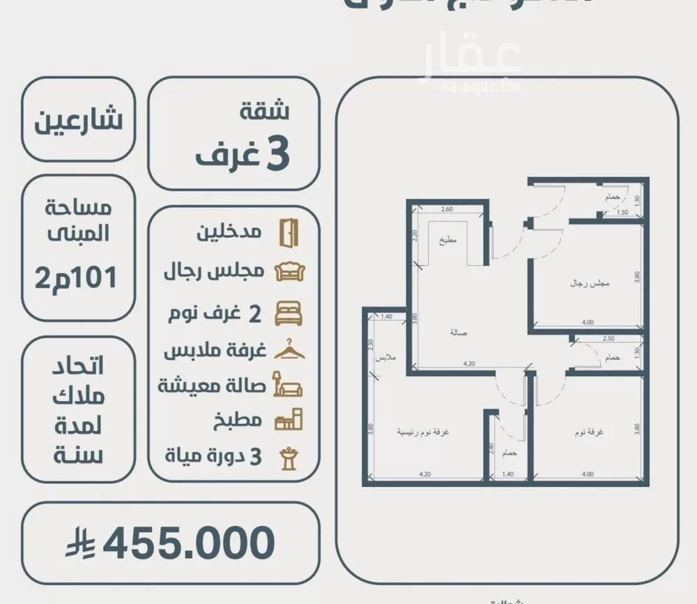 شقة 3 غرف في النعيم 2
