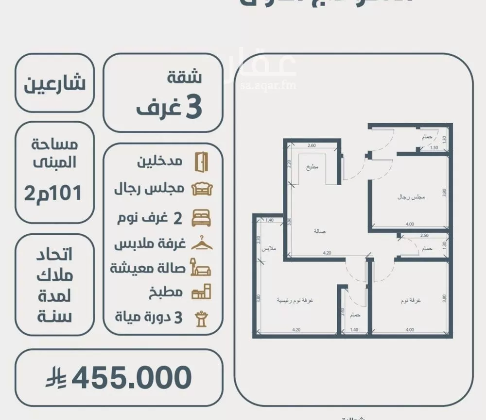 شقة 2 غرف في النعيم 3