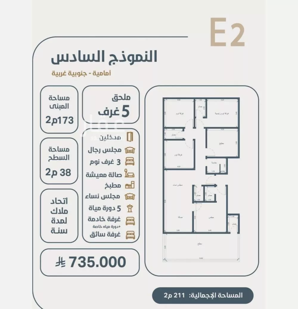 شقة 5 غرف في النعيم 1