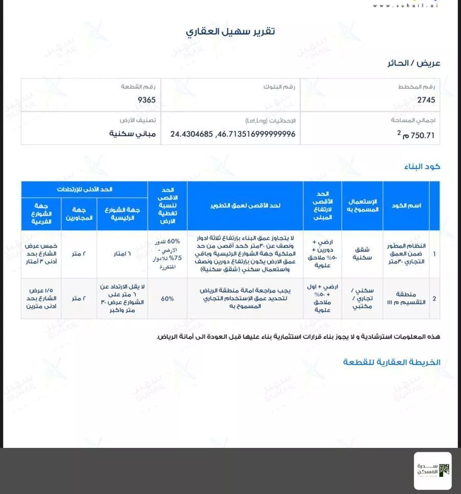أرض 750 م² في عريض 3