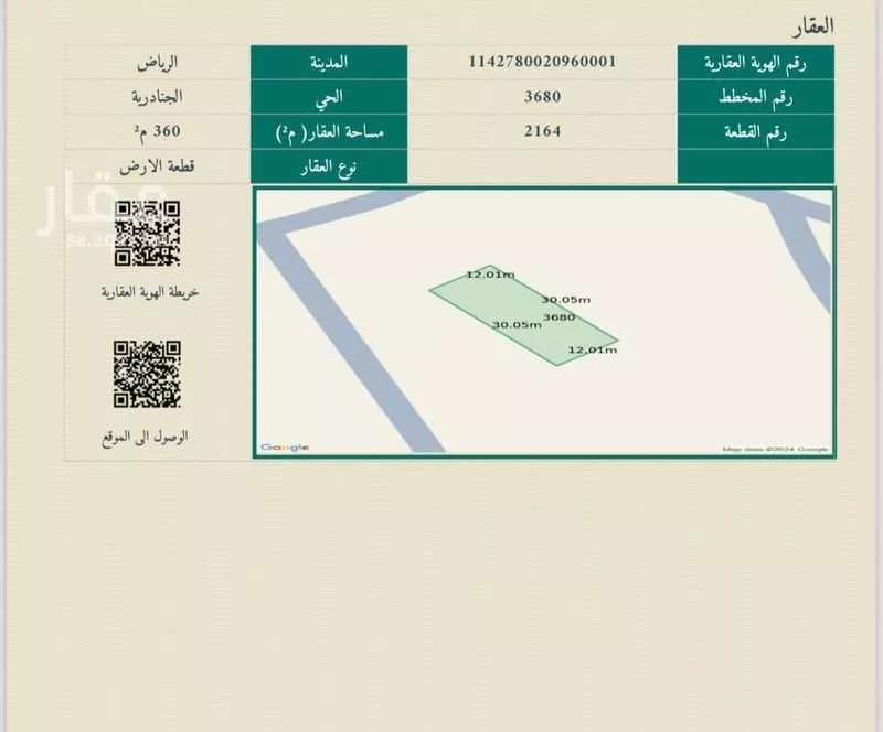 أرض 360 م² في الجنادرية 2
