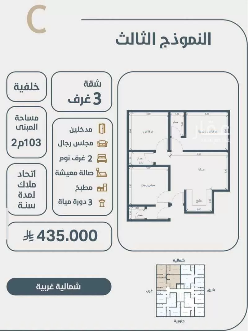 شقة 3 غرف في النعيم 1