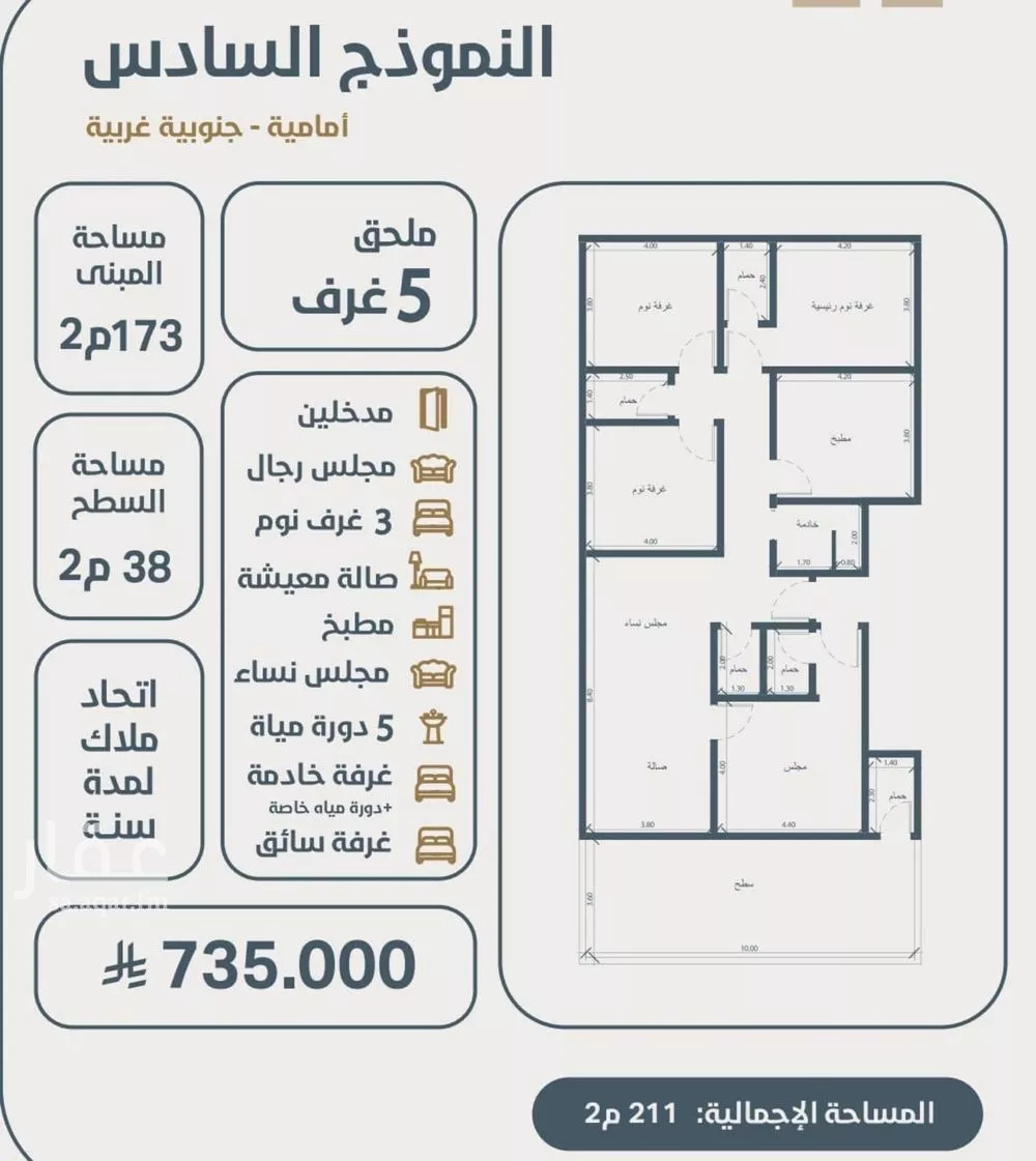 شقة 5 غرف في النعيم 2