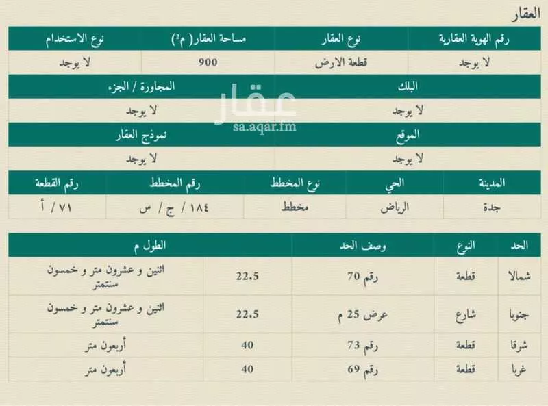 أرض 900 م² في جدة