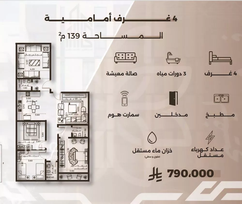 شقة 4 غرف في النهضة 5