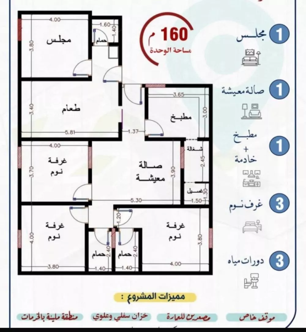 شقة 5 غرف في النزهة 2