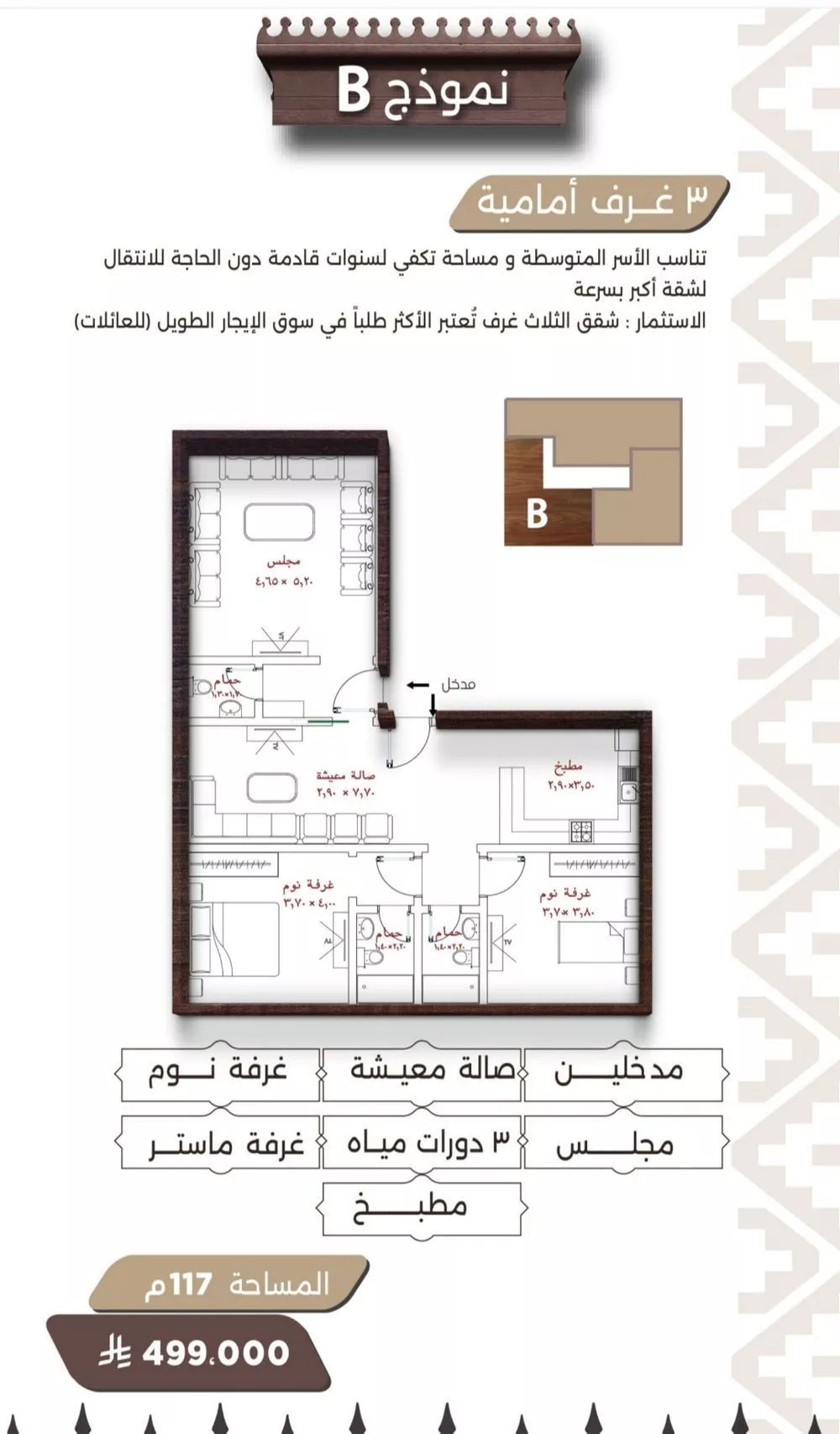 شقة 3 غرف في النعيم 2