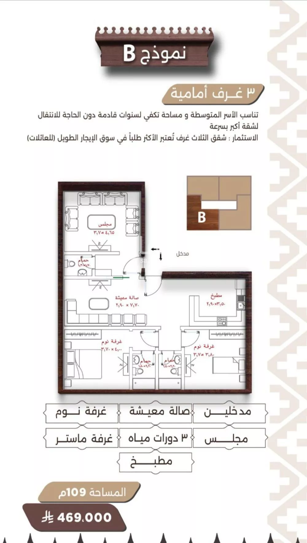 شقة 3 غرف في النعيم 1