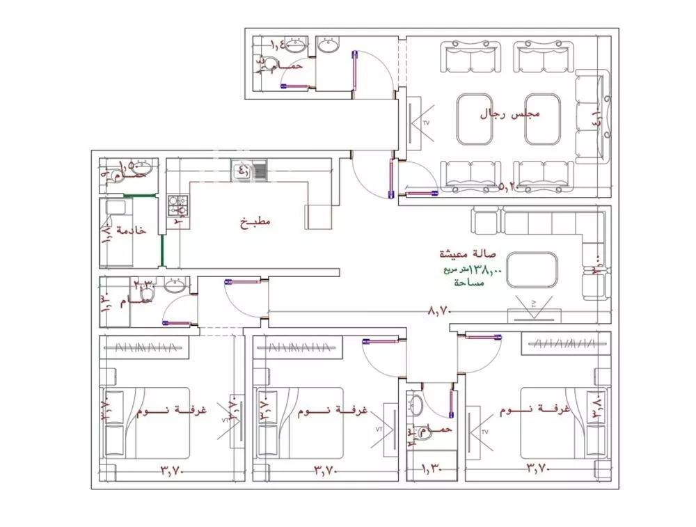شقة 4 غرف في الربوة