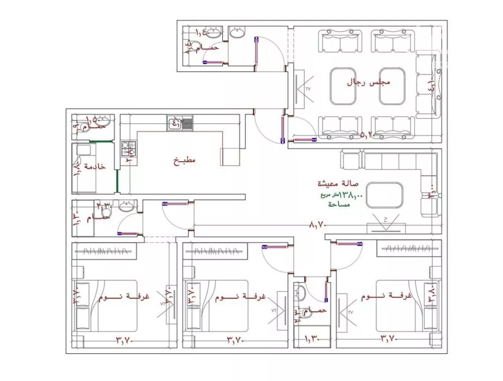 شقة 4 غرف في الربوة