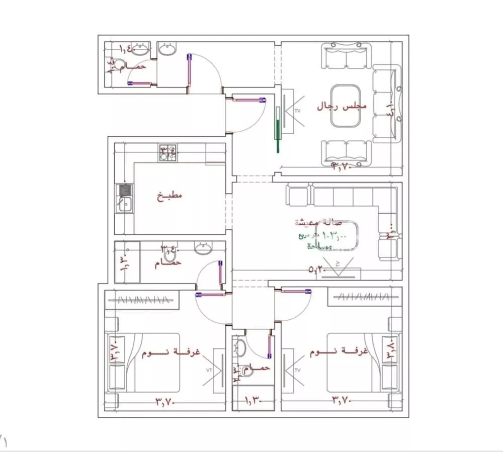 شقة 3 غرف في الربوة
