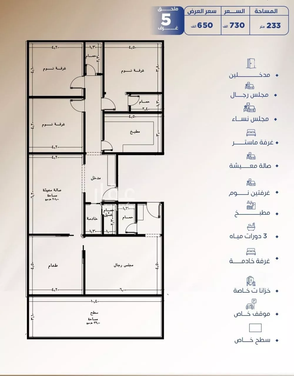 شقة 5 غرف في النزهة 1