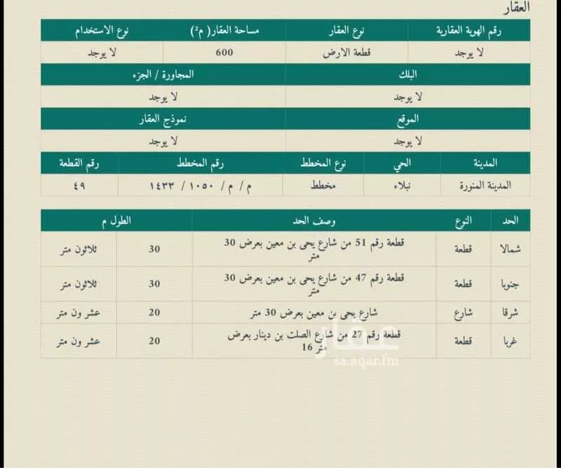 أرض 600 م² في نبلاء 1
