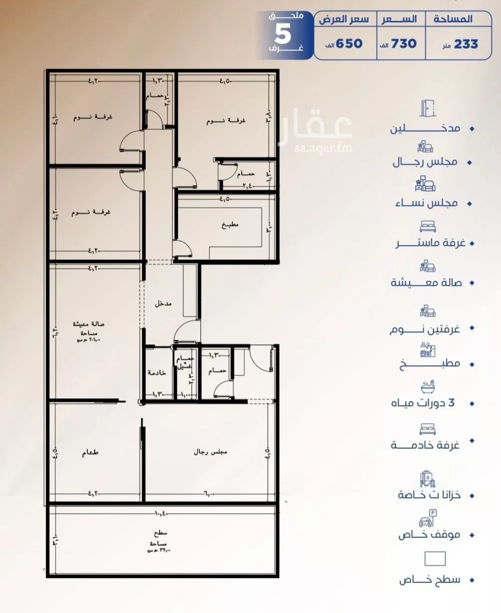 دور 5 غرف في النزهة 4