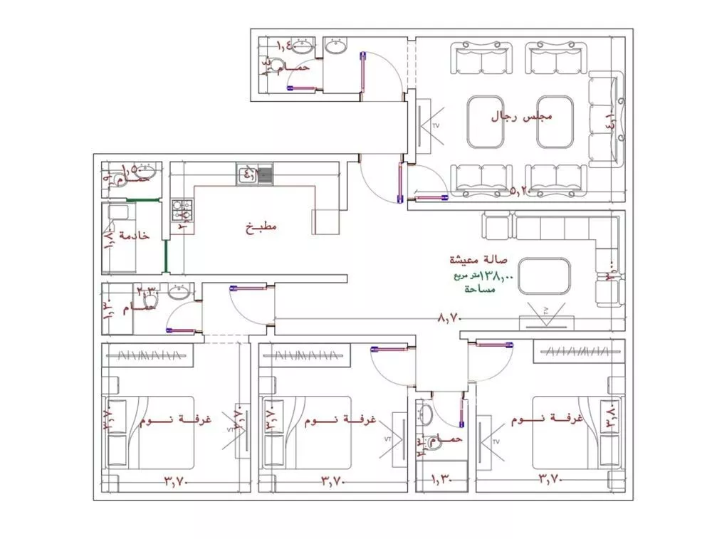 شقة 4 غرف في الربوة