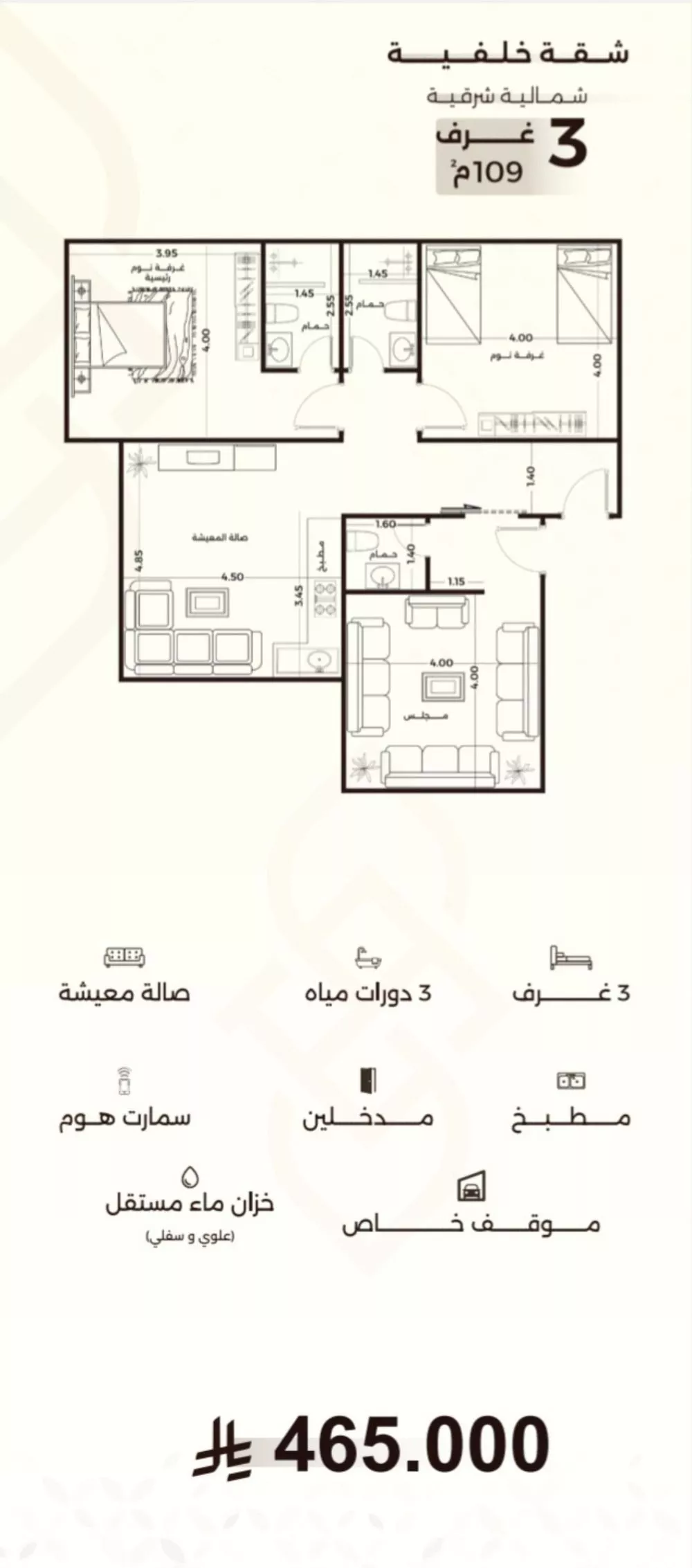 شقة 3 غرف في السلامة 1