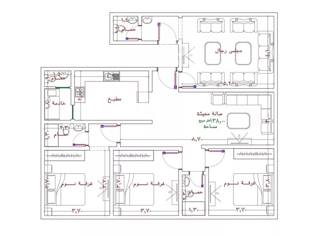 شقة 4 غرف في الربوة